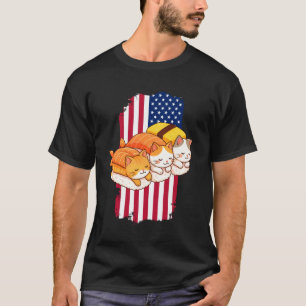 Camiseta Gatos Sushi Bandeira Americana 4 De Julho Gato Pat