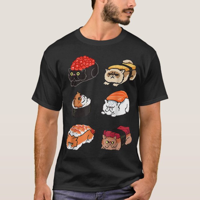 Camiseta Gatos Sushi Kawaii, Gatinhos Sushi Sonolentos_1 (Frente)
