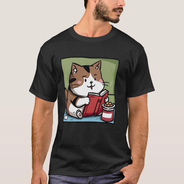 Camiseta Gatos Tratam Lover Kitten Pet Book Reader Bookworm (Frente)
