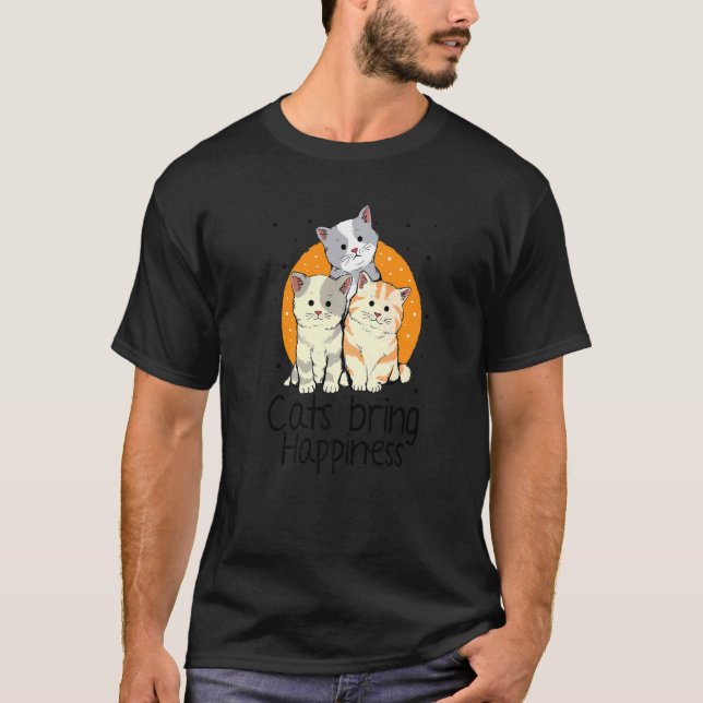 Camiseta Gatos Trazem Felicidade Proprietário de Gatos Trei (Frente)