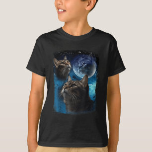 Camiseta Gatos Uivem Na Lua Engraçada Vintage Três Gato Gat