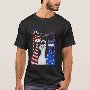 Camiseta Gatos Vermelho Branco Azul Bandeira EUA Fogos 4 De