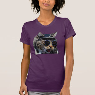 Camiseta Gatos Vestindo óculos de sol e saia de chapéu