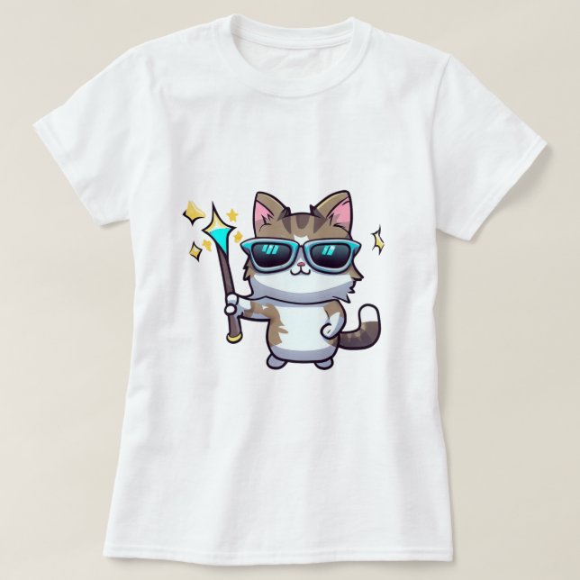 Camiseta Gatos Vestindo Óculos Segurando Estrelas de Guerra (Frente do Design)