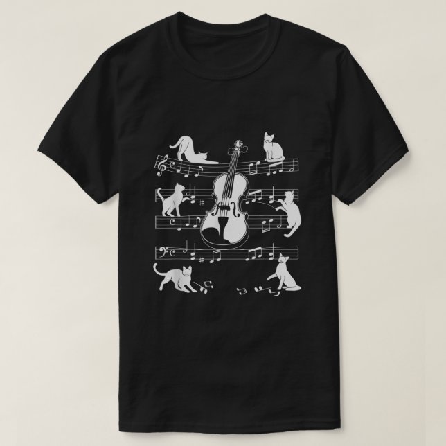 Camiseta Gatos Violinistas por Ama Violino de Cat (Frente do Design)