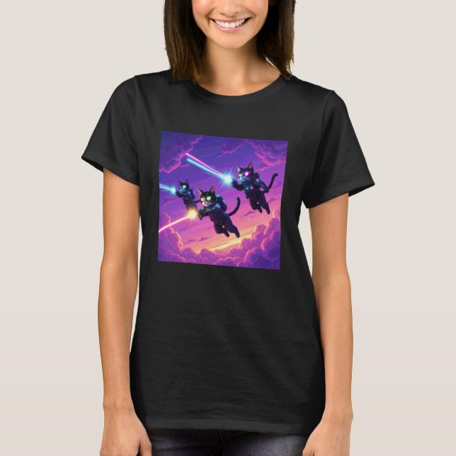 Camiseta Gatos voadores lançando laser (Frente)