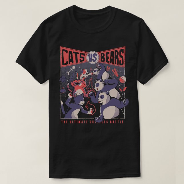 Camiseta Gatos Vs Bears Ninja Combatendo Diversão Batalha p (Frente do Design)