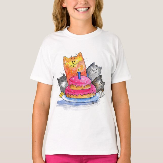 Camiseta Gatos Whimsso com Bolo de Aniversário (Frente)