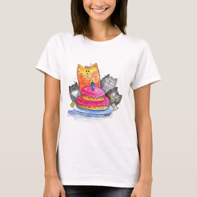 Camiseta Gatos Whimsso com Bolo de Aniversário (Frente)