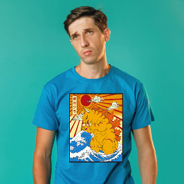 Camiseta Gatozilla Fora de Kanagawa Arte Japonesa Divertida