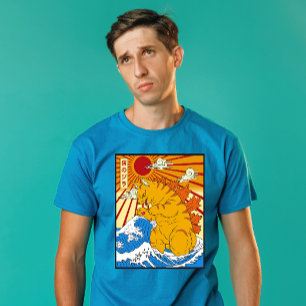 Camiseta Gatozilla Fora de Kanagawa Arte Japonesa Divertida