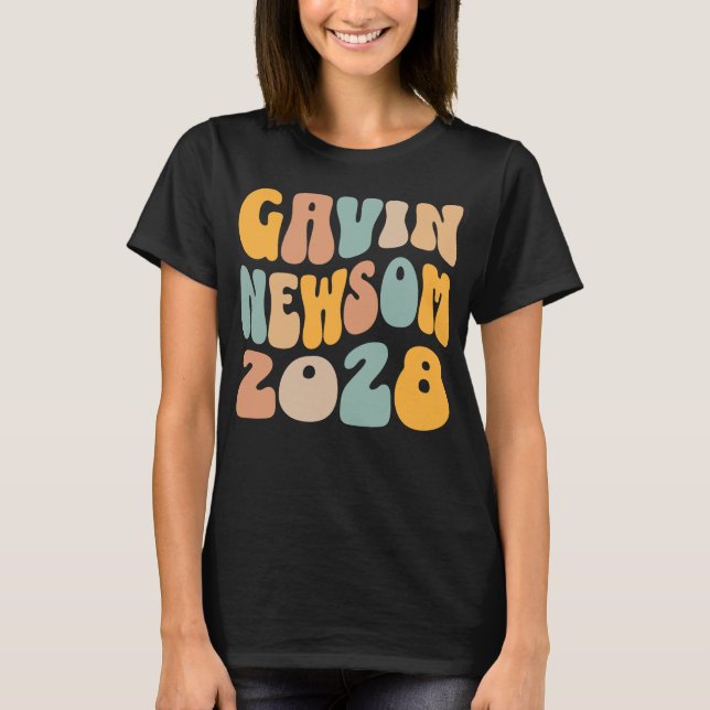 Camiseta Gavin Newsom 2028 Para O Texto Do Presidente Wavy (Frente)