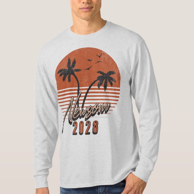 Camiseta Gavin Newsom 2028 Para Presidente Palm Tree Sunset (Frente)