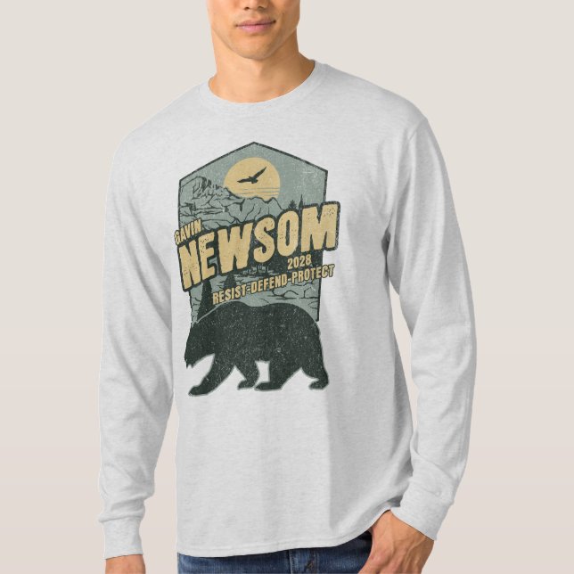 Camiseta Gavin Newsom 2028 Resistir Proteger Defender (Frente)