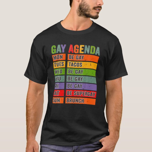 Camiseta Gay Agenda Funny Rainbow Orgulho gay (Frente)
