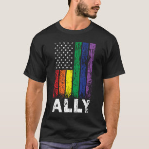 Camiseta Gay Ally EUA Patriótico Bandeira do Arco-Íris Orgu