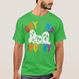 Camiseta Gay And Spooky Halloween Rainbow Boo Ghost LGBTQ G