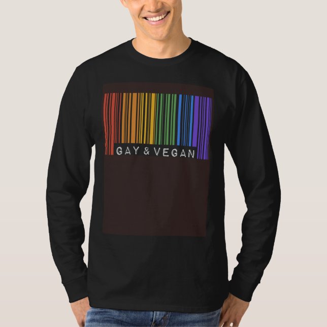 Camiseta Gay And Vegan Barcode Trendy Rainbow Gay Pride Fla (Frente)