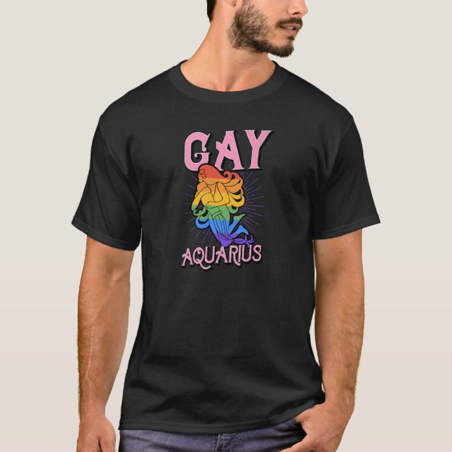 Camiseta Gay Aquarius Sinal Zodíaco Sinal de Aniversário Co (Frente)