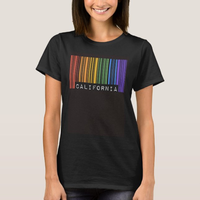 Camiseta Gay Barcode California Pride LGBTQ Trendy Rainbow  (Frente)