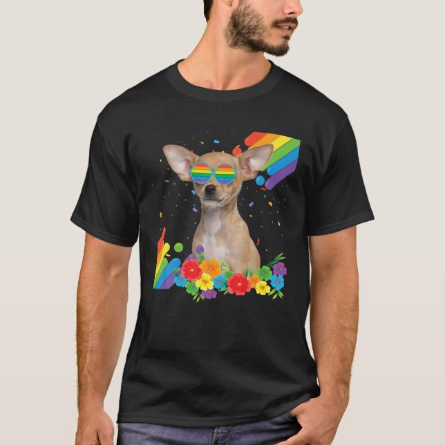 Camiseta Gay Chihuahua Orgulho LGBT Bandeira do Orgulho do  (Frente)