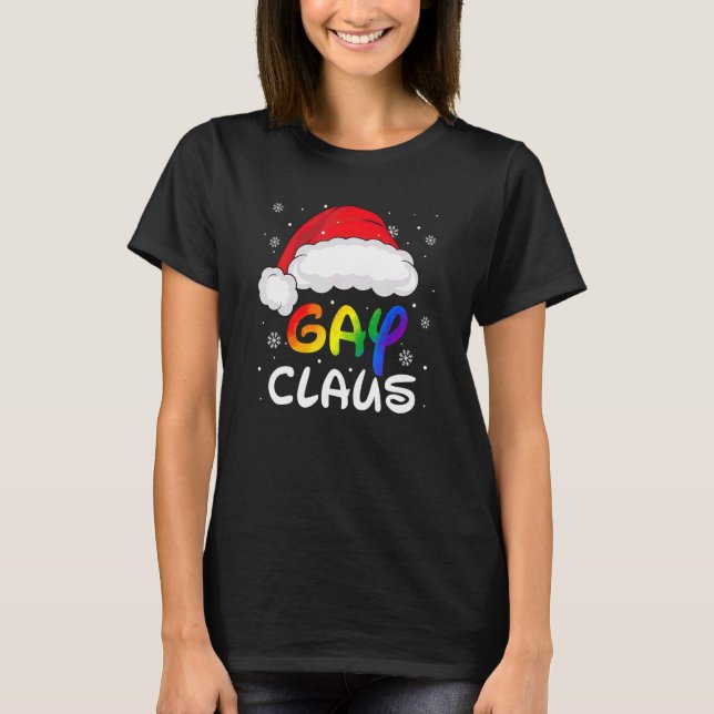 Camiseta Gay de Natal Claus Rainbow Santa Hat Orgulho LGBT  (Frente)