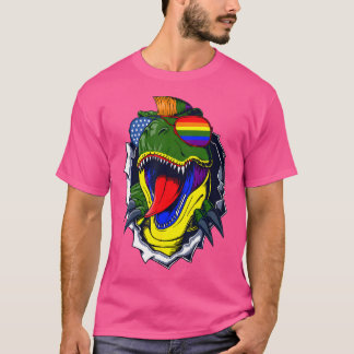 Camiseta Gay Dinossaur Lgbt-Q Pride Ally Rainbow Flag T-Rex