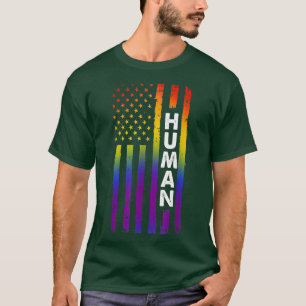 Camiseta Gay do Orgulho Mês T-Shirt HUMAN LGBT Flag