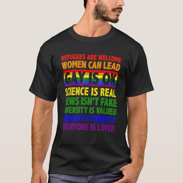 Camiseta Gay está certo Refugiados são bem-vindos Mulheres  (Frente)