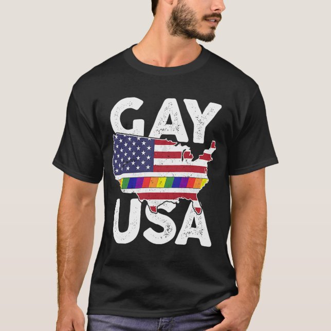 Camiseta Gay EUA LGBT Orgulho LGBT Arco-íris Bandeira March (Frente)