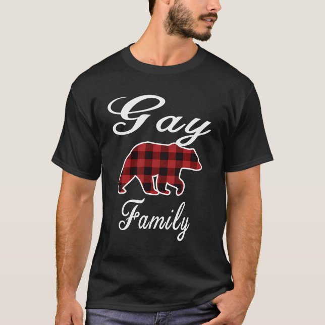 Camiseta Gay Family Bear Red Xadrez Natal Homens (Frente)