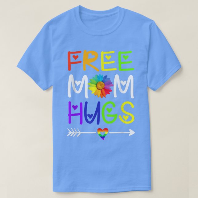 Camiseta Gay Free Mom Hugs Daisy Rainbow Heart LGBT Pride M (Frente do Design)