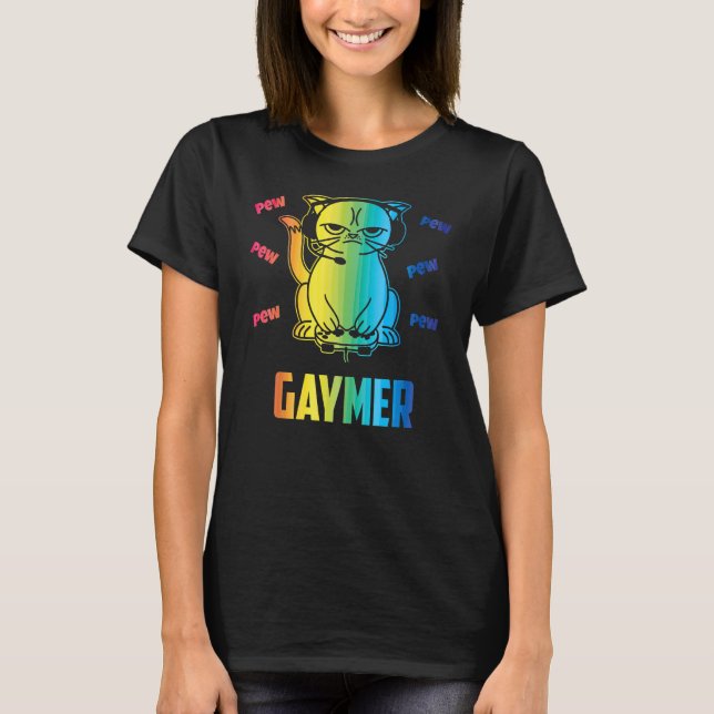 Camiseta Gay Gaymer Cat LGBT Awareness Pride Month Rainbow  (Frente)