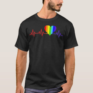 Camiseta Gay Heartbeat Love Life Rainbow Pride Flag Gay Stu