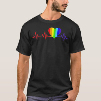Camiseta Gay Heartbeat Love Life Rainbow Pride Flag Gay Stu