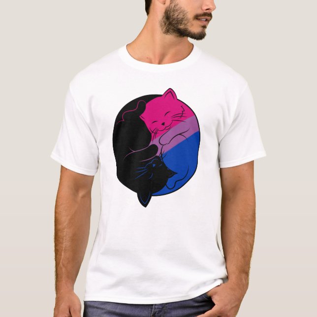 Camiseta Gay LGBT Mês do Orgulho Bissexual Yin Yang Cats (Frente)