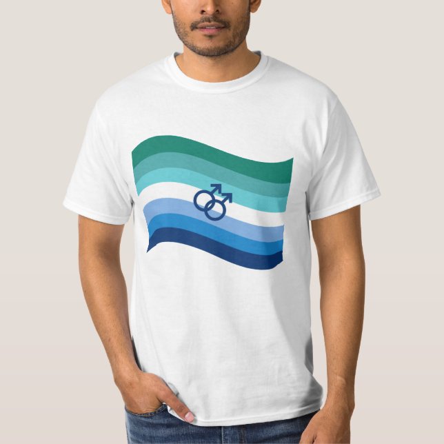 Camiseta Gay Male Love Pride Azure Wavy Flag (Frente)