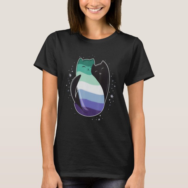 Camiseta Gay Man Cat Flag LGBT Male Black Yin Yang Cat LGBT (Frente)