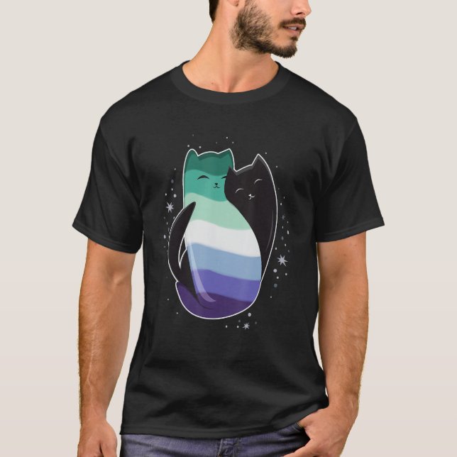 Camiseta Gay Man Cat Flag LGBT Male Black Yin Yang Cat LGBT (Frente)