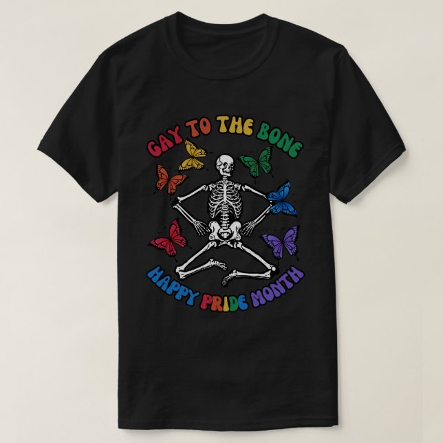 Camiseta Gay Para O Mês Do Orgulho Feliz Dos Ossos (Frente do Design)