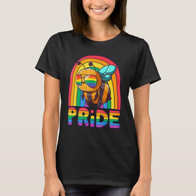 Camiseta Gay Pride Bee LGBT Cute Bee Rainbow LGBT Gay Ally  (Frente)