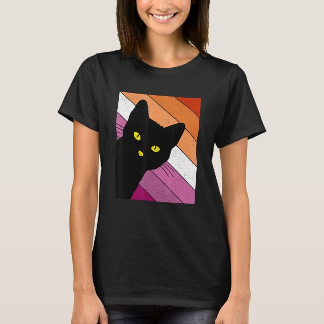 Camiseta Gay Pride Cat Lesbian Rainbow Flag LGBTQ Cat Mom C (Frente)
