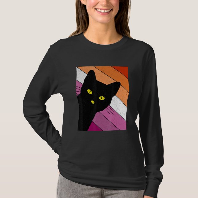Camiseta Gay Pride Cat Lesbian Rainbow Flag LGBTQ Cat Mom C (Frente)
