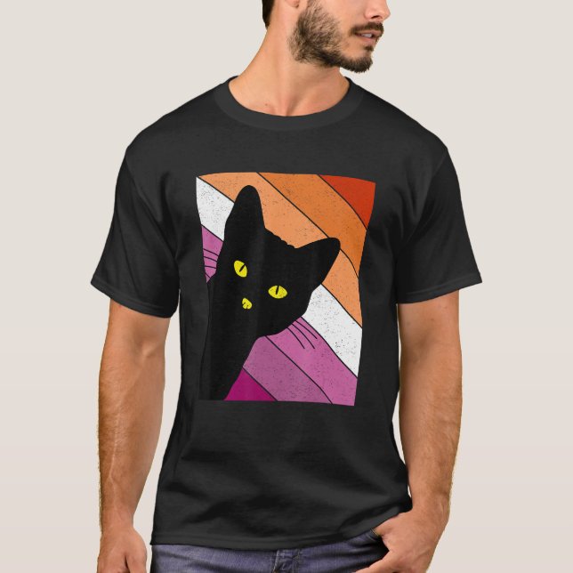 Camiseta Gay Pride Cat Lesbian Rainbow Flag LGBTQ Cat Mom C (Frente)