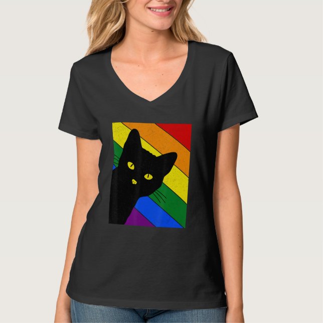 Camiseta Gay Pride Cat LGBT Rainbow Flag LGBTQ Cat Mom Cat  (Frente)