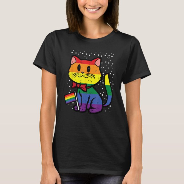 Camiseta Gay Pride Cat Rainbow Flag Cute Lgbt Kitty Girls K (Frente)