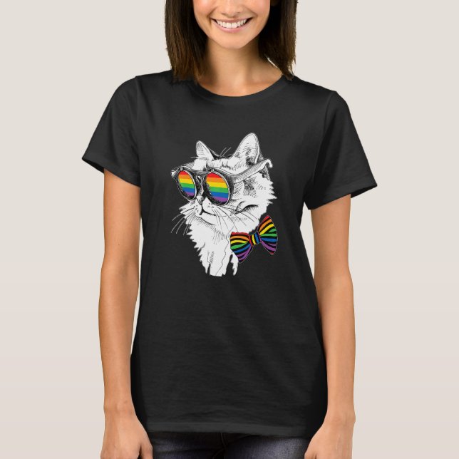 Camiseta Gay Pride Cat Sunglasses LGBT Bisexual Gay Lesbian (Frente)