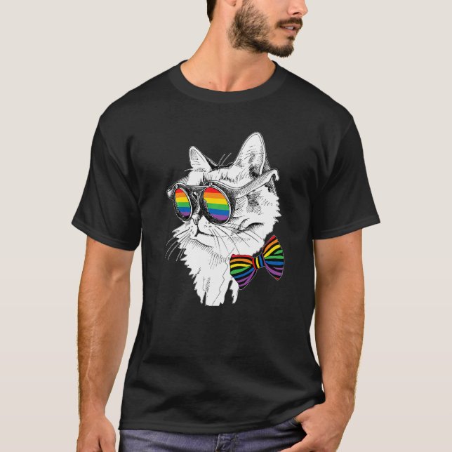 Camiseta Gay Pride Cat Sunglasses LGBT Bisexual Gay Lesbian (Frente)