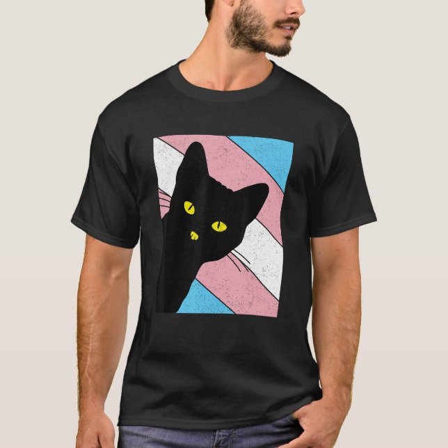Camiseta Gay Pride Cat Transgender Rainbow Flag LGBTQ Cat M (Frente)