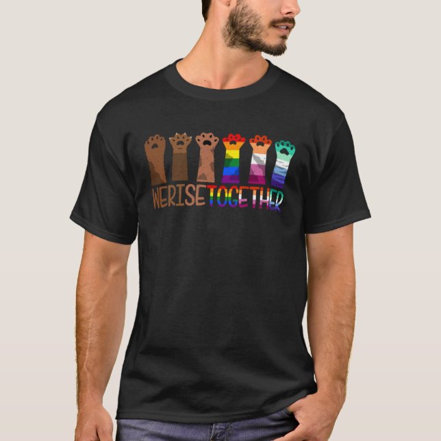 Camiseta Gay Pride Dog Cat Paw Kitten We Rise Together LGBT (Frente)